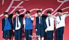 Boy band NCT Wish poses for the cameras during a press showcase held on Tuesday at the Blue Square in central Seoul. [DANIELA GONZALEZ PEREZ]