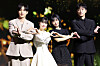 The cast of 'Melo Movie' poses for photos during a press conference held on Feb. 12 at the JW Marriott Dongdaemun Square in eastern Seoul. From left are: actors Choi Woo-shik, Park Bo-young, Jeon So-nee and Lee Jun-young [NEWS1]