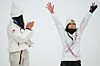 Silver medalist United States' Chloe Kim, left, claps as gold medalist Korea's Choi Ga-on celebrates winning the the women's snowboarding halfpipe finals at the 2026 Winter Olympics, in Livigno, Italy, on Feb. 12.  [AP/YONHAP]