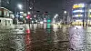 The Sinan Bridge in Gwangju Buk District is flooded on Aug. 3 at night due to the heavy rain that hit the southern regions of the country earlier in the day. [NEWS1]