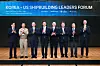 Key participants from both Korea and the United States pose for a commemorative photo at the Korea?U.S. Leader’s Forum on Education and Research on Shipbuilding on June 24. [HD HYUNDAI]