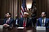U.S. Secretary of State Marco Rubio, US President Donald Trump, and US Secretary of Defense Pete Hegseth, attend a cabinet meeting at the White House in Washington on Feb. 26. [UPI/YONHAP]
