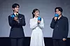 From left, actors Kim Soo-hyun, Cho Bo-ah and director Park Hyun-sok from Disney+'s upcoming series 'Knock-Off' attend the 2024 Disney APAC Content Showcase on Nov. 21, 2024, held at Marina Bay Sands in Singapore. [THE WALT DISNEY COMPANY KOREA]
