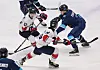 Players fight for the puck during the match between Korea and Kazakhstan in Group A of the ice hockey men's preliminary round at the Asian Winter Games held in Harbin, China on Feb. 10. [YONHAP]