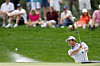 Hideki Matsuyama plays a shot from a bunker on the ninth hole during the third round of The Players Championship at TPC Sawgrass in Ponte Vedra Beach, Florida on Saturday. [GETTY IMAGES]