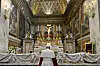Pope Leo XIV prays in the Sanctuary of the Madre del Buon Consiglio (Mother of Good Counsel) in Genazzano, near Rome, where he made a surprise visit two days after his election on May 10. [AP/YONHAP]