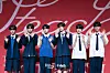 Boy band NCT Wish poses for the cameras during a press showcase held on Tuesday at the Blue Square in central Seoul. [DANIELA GONZALEZ PEREZ]