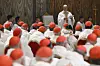 Newly elected Pope Leo XIV concelebrates Mass with the College of Cardinals inside the Sistine Chapel at the Vatican the day after his election as 267th pontiff of the Roman Catholic Church, Friday, May 9. [AP/YONHAP]