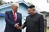 North Korean leader Kim Jong-un, right, and then U.S. President Donald Trump shake hands at Panmunjom in the demilitarized zone on June 30, 2019. [AP/YONHAP] [AP/YONHAP]