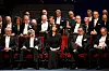 The Nobel laureates in physiology or medicine Victor Ambros and Gary Ruvkun, the Nobel laureate in literature Han Kang and the Nobel laureates in economics Daron Acemoglu and Simon Johnson attend the Nobel Prize ceremony at the Concert Hall in Stockholm, Sweden on Dec. 10. [AFP/YONHAP]