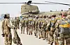 Soldiers from the U.S. Special Operations Command Korea are being transported by a helicopter for an airborne operation during a Korea-U.S. joint exercise at Camp Humphreys in Pyeongtaek, Gyeonggi, on May 2. [YONHAP]