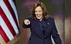 Democratic presidential candidate Vice President Kamala Harris speaks at the 2024 Democratic National Convention at the United Center in Chicago on Thursday. [UPI/YONHAP]