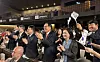 Choi Eung-chon, head of the Korea Heritage Service, center, and the Korean delegation applaud after Korea is confirmed as the next host of the World Heritage Committee at the 47th session at Unesco headquarters in Paris on July 15. [YONHAP]