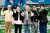The producer and cast of upcoming MBC variety show ″Good Day″ pose for photos during its online press conference held on Thursday. From left are producer Kim Tae-ho, comedian Jung Hyung-don, singer G-Dragon, rappers Defconn and Code Kunst. [MBC]