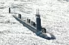 The U.S. Navy's Los Angeles-class nuclear-powered submarine USS Alexandria is seen arriving at the Busan Naval Operations Base in Busan on Feb. 10, 2025. Commissioned in 1991, the Alexandria, measuring 110 meters long and 10 meters wide, entered Busan to load supplies and provide crew rest, marking the submarine's first port call in Korea. [NEWS1]