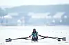 Iran's Mahsa Javer and Zeinab Norouzi Tazeh Kand compete during the lightweight women's double sculls rowing final in Vaires-sur-Marne, France on Wednesday. [AP/YONHAP]