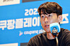 Son Heung-min speaks to reporters at the IFC Mall in western Seoul on Saturday.  [YONHAP]