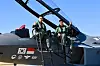 Korean Air Force chief of staff Gen. Lee Young-su, right, and another pilot give a thumbs-up after conducting a test flight of the KF-21 fighter jet at an air base in Sacheon, South Gyeongsang, on Feb. 19. [NEWS1]