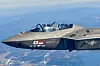 A KF-21 fighter jet conducts a test flight above an air base in Sacheon, South Gyeongsang, on Feb. 19. The pilot seated in the back is Korean Air Force chief of staff Gen. Lee Young-su. [NEWS1]