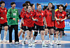 The Korean women's handball team reacts after beating China in the Hangzhou Asian Games semifinal held at Zhejiang Gongshang University Sports Centre in Hangzhou, China on Oct. 3, 2023. [YONHAP]
