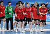 The Korean women's handball team reacts after beating China in the Hangzhou Asian Games semifinal held at Zhejiang Gongshang University Sports Centre in Hangzhou, China on Oct. 3, 2023. [YONHAP]