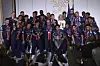 Paris Saint-Germain midfielder Lee Kang-in, third from left in the back row, joins the Champions League winning celebration with French President Emmanuel Macron, center left and his wife Brigitte Macron at the Elysee Palace in Paris on June 1. [AP/YONHAP]