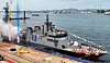 This photo provided by HD Hyundai Heavy Industries shows the Rajah Sulayman, a 2,400-ton offshore patrol vessel commissioned by the Philippine Navy, at a launch ceremony at the company's headquarters in Korea's southeastern city of Ulsan on June 11. [YONHAP]