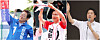From left: Democratic Party candidate Lee Jae-myung campaigns at the Clock Tower Plaza near Chungju Gymnasium in Chungju, North Chungcheong; People Power Party candidate Kim Moon-soo appeals for support at Youth Street in Chungju; and Reform Party candidate Lee Jun-seok campaigns near Chung-Ang University in Dongjak District, southern Seoul, on May 30. [YONHAP]