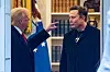 U.S. President Donald Trump and Elon Musk speak in the Oval Office before departing the White House in Washington on the way to Trump's residence at Mar-a-Lago in Palm Beach, Florida on March 14. [AFP/YONHAP]