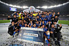 Ulsan Hyundai, now Ulsan HD, celebrate winning the 2020 AFC Champions League at Al Janoub Stadium in Qatar on Dec. 19, 2020. [YONHAP]