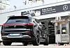 A Mercedes EV at a service center in Seoul to get a free checkup on Wednesday. [YONHAP]