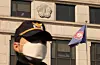A police officer stands guard outside the Constitutional Court in Jongno District, central Seoul, on April 7. [YONHAP]