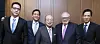Hanwha Group chairman Kim Seung-youn, center, poses with his three son and The Heritage Foundation president Edwin Feulner, second from right, at The Plaza hotel in central Seoul on Nov. 8, 2022. From left are Kim Seung-youn's sons Kim Dong-seon, Kim Dong-kwan and Kim Dong-won. [HANWHA GROUP]