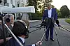 President Donald Trump speaks with reporters before boarding Marine One on the South Lawn of the White House, Tuesday, June 24, 2025, in Washington. [AP/YONHAP]