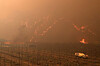 A wildfire burns on a mountain ridge in Giran-myeon, Andong in North Gyeongsang on March 25. The fire started in Uiseong on Saturday. [NEWS1]