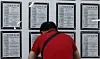 A job seeker looks at employment notices posted at the Seoul Western Employment Welfare Plus Center in Mapo District, western Seoul, on May 14. [NEWS1]