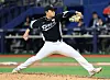 Kim Taek-yeon throws a pitch during the sixth inning of a game between Korea and the Los Angeles Dodgers at Gocheok Sky Dome in western Seoul on Monday. [NEWS1]