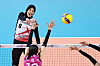 Megawati Hangestri Pertiwi attacks during a V League game between the Daejeon Jung Kwan Jang Red Sparks and Heungkuk Life Insurance Pink Spiders at Incheon Samsan World Gymnasium in Incheon on March 26. [NEWS1]
