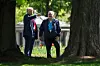 U.S. President Donald Trump, left, talks with Dale Haney, head White House groundskeeper, right, as he stands on the North Lawn of the White House in Washington on April 23. [AP/YONHAP]