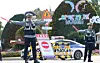 A police officer blocks access to the Bomun Tourist Complex, home to the main venues for the 2025 APEC Economic Leaders' Meeting, on a road in Gyeongju, North Gyeongsang, on Oct. 27 as APEC week begins. [YONHAP]