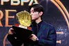 Kia Tigers' Kim Do-yeong after receiving the Player of the Year award at the 2024 Com2uS Pro Baseball Real Glove Awards in Yongsan-gu, Seoul, December 1, 2024. [YONHAP]