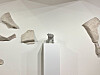 Deconstructed wool elephant pieces and a ceramic elephant from Oum Jeong-soon's 'Elephant Without Trunk' series are displayed at her solo show 'Fuzz - Tangible Incident' at Hakgojae Gallery in Jongno District, central Seoul, on Feb. 26. [LEE JIAN]