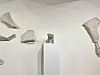 Deconstructed wool elephant pieces and a ceramic elephant from Oum Jeong-soon's 'Elephant Without Trunk' series are displayed at her solo show 'Fuzz - Tangible Incident' at Hakgojae Gallery in Jongno District, central Seoul, on Feb. 26. [LEE JIAN]