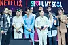 The cast of the third season of “Squid Game” (2021-) during a fan event for the release of the third season of “Squid Game” at Seoul Plaza in central Seoul on June 28. [DANIELA GONZALEZ PEREZ]