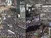 Protesters for President Yoon Suk Yeol's impeachment, left, and protesters against the impeachment rally at central Seoul, on March 15. [YONHAP]