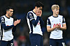 Tottenham Hotspur captain Son Heung-min, center, looks dejected after losing the Premier League match against Everton at Goodison Park in Liverpool, England on Jan. 19. [AFP/YONHAP]