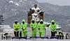 Officials clearing away snow in Gwanghwamun Square in Jongno District, central Seoul, on Feb. 7. [NEWS]