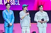 Actors Lee Jung-jae and Lee Byung-hun and director Hwang Dong-hyuk during a fan event for the release of the third season of “Squid Game” (2021-) at Seoul Plaza in central Seoul on June 28. [DANIELA GONZALEZ PEREZ]