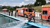 Fire trucks provide water to the Hongje water purification center in Gangneung, Gangwon, on Aug. 31. [NEWS1]