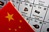 The flag of China is placed next to the elements of Gallium and Germanium on a periodic table, in this picture taken on July 6, 2023. [REUTERS/YONHAP]
